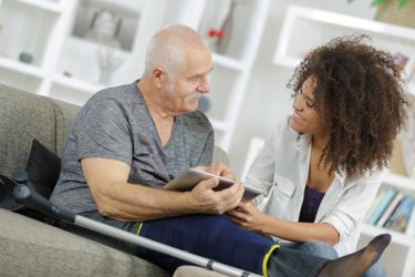 carer discussing care plan with a resident