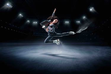 Evo poster - Lady in suit ice skating