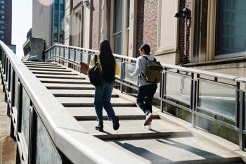 University students walking on campus.