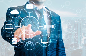 smart man looking at evolving technology