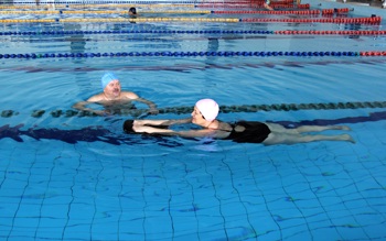 A social swimming session as part of social prescribing, for exercise, routine and socialising.