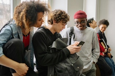 University students hanging around during Freshers Fayre.