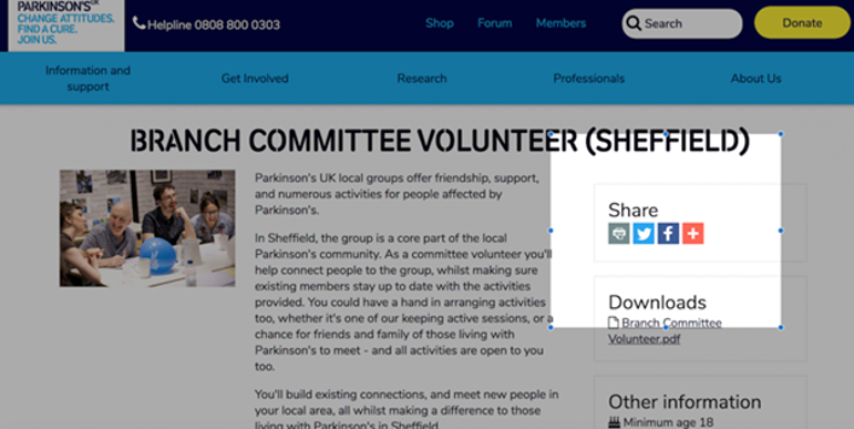 Parkinsons volunteer advert share options