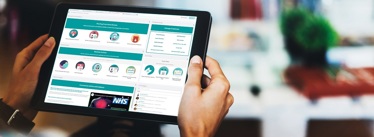 A tablet device accessing a patient portal.