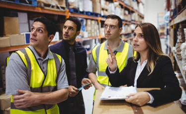 Image of WMS implementation meeting in a warehouse