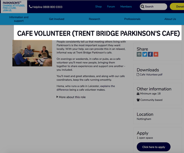 Parkinsons volunteer title advert