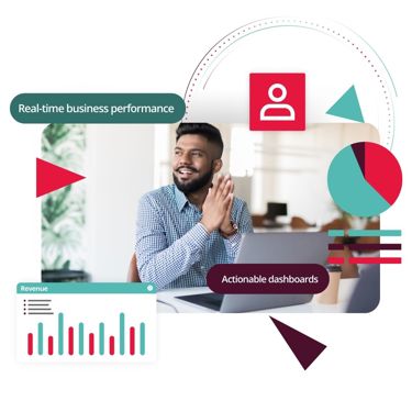 Man using financial reporting software