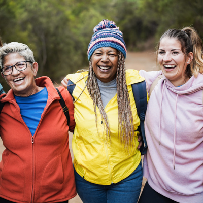 A group of women outside laughing together 