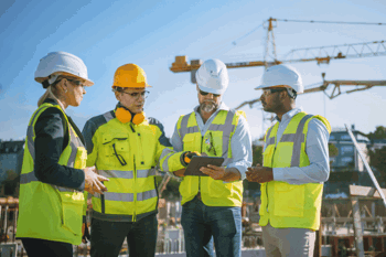 four construction managers discussing plans